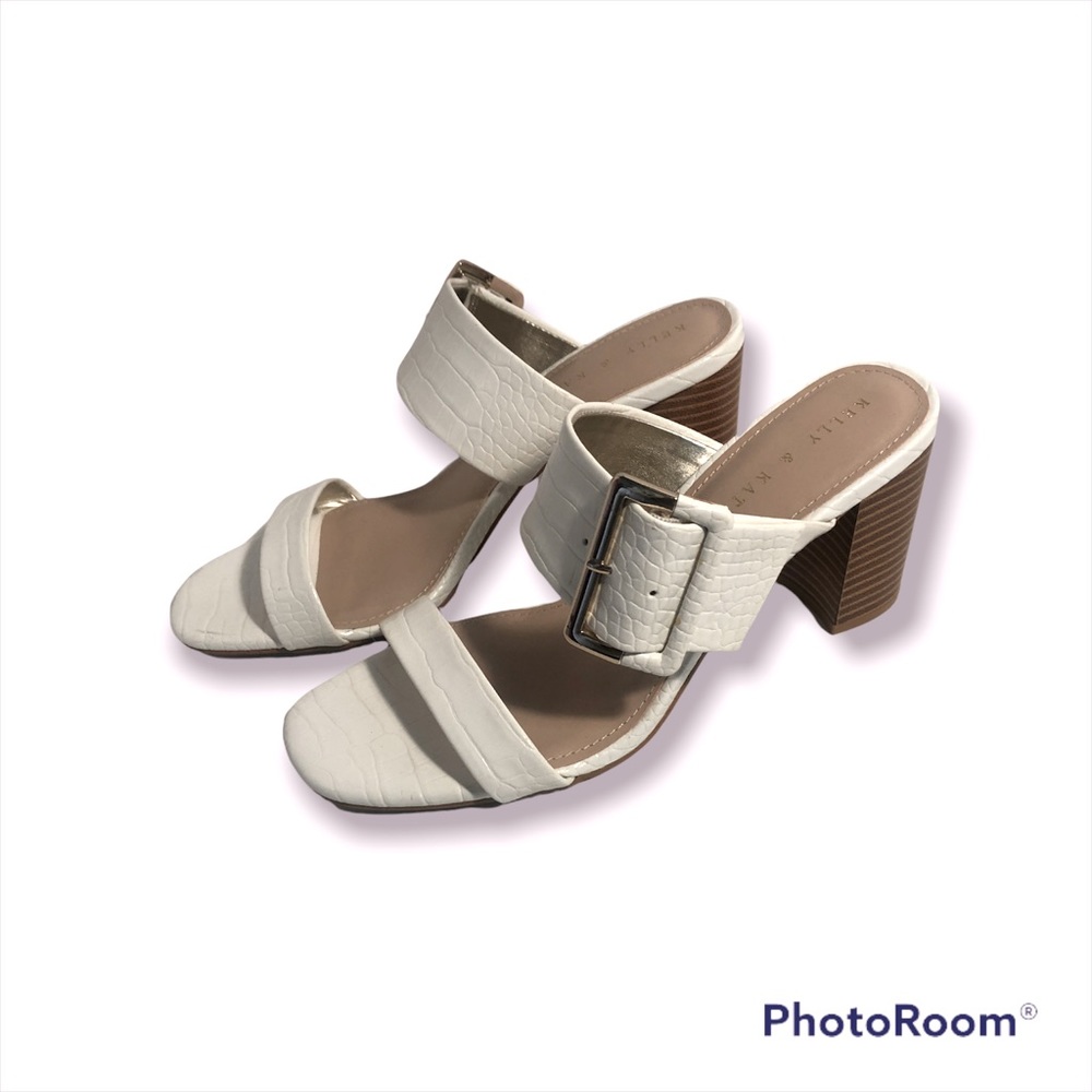 White Double Strap Block Heeled Sandals